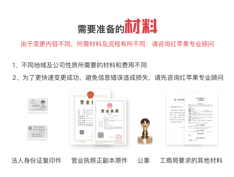 红苹果财务公司变更的所需材料